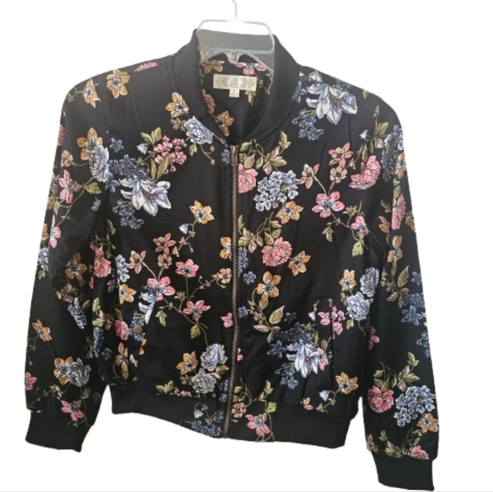 Pink Rose Floral Bomber Jacket - Black Multi Fully Lined - Picture 4 of 10